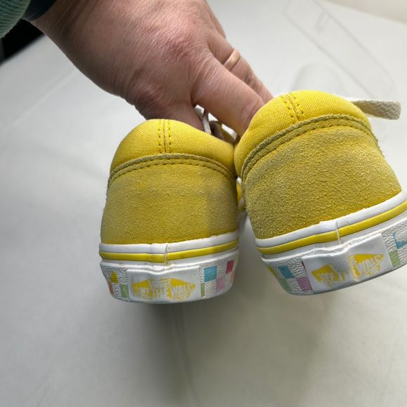 Vans Old Skool Rainbow Lace Cyber Yellow True White Kids Casual Shoes Size 1.5 - Picture 2 of 7